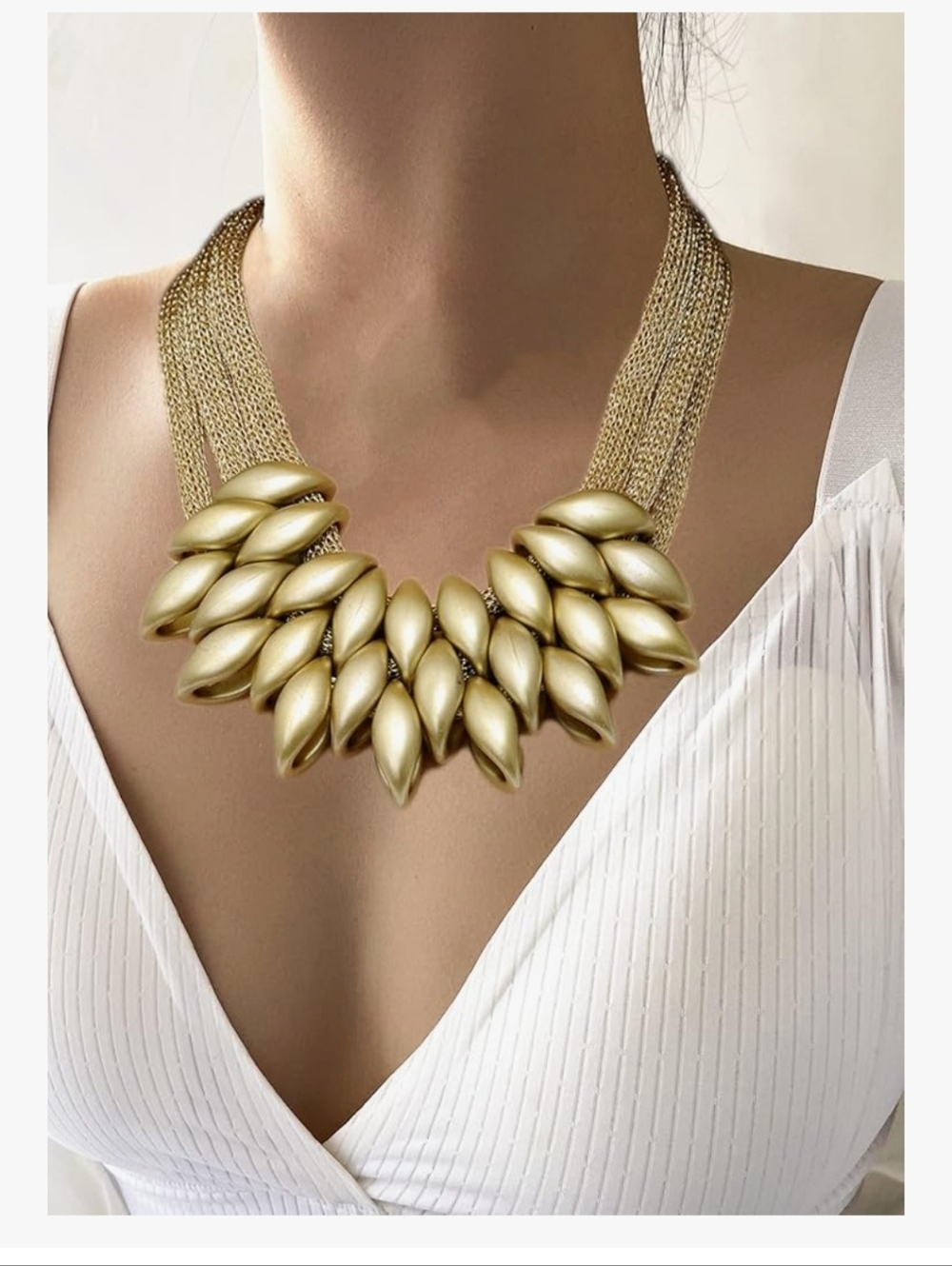 Gold Layered Statement Necklace and Earring Set - Women - Picture 5 of 7